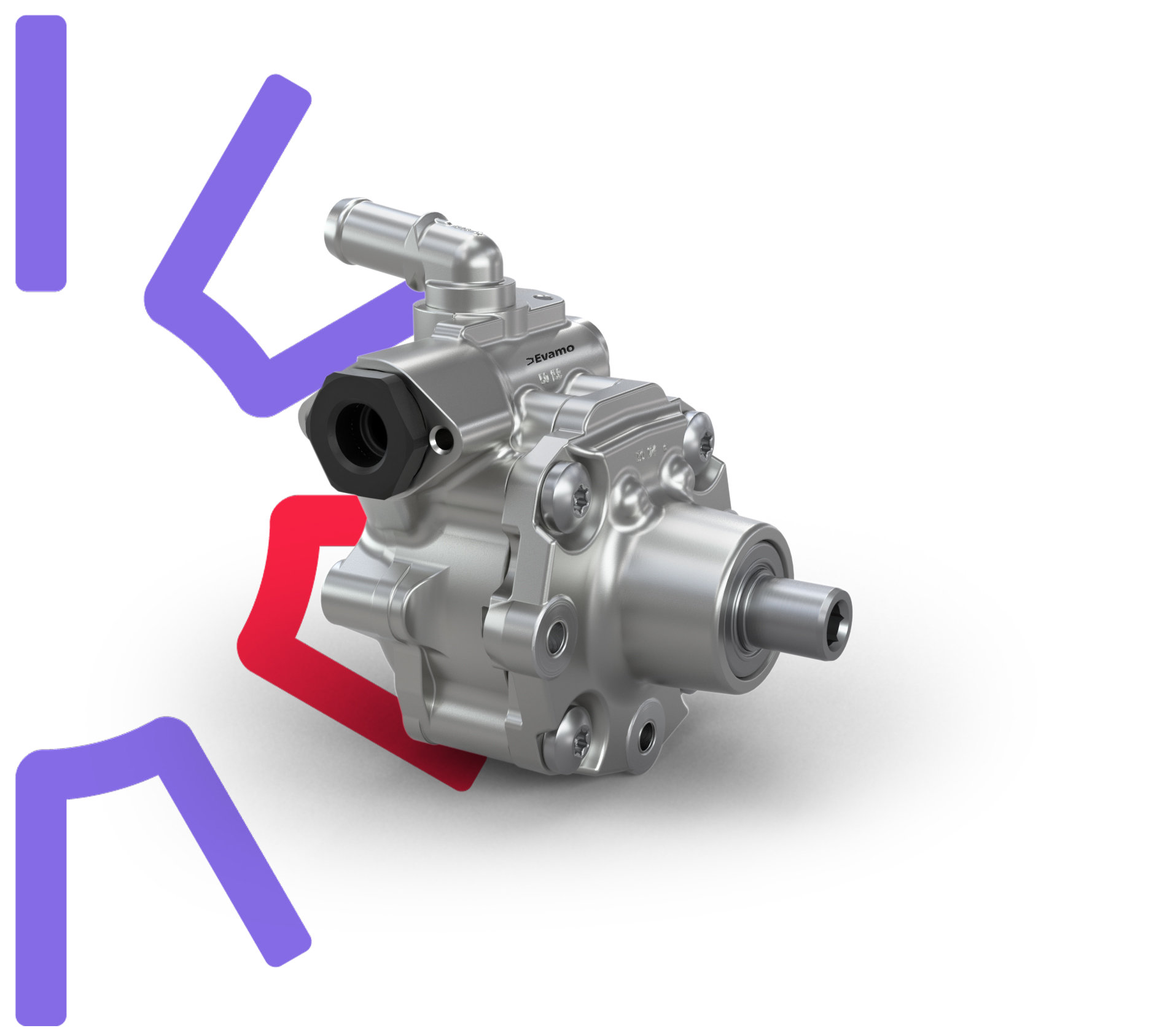 The front view of the Varioserv power steering pump for passenger cars shows the innovative design and the pump housing.